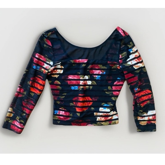 GUESS Womens 3/4 Sleeve Semi Sheer Black Floral Top Black Striped - Picture 3 of 3